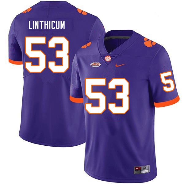 Men #53 Ryan Linthicum Clemson Tigers College Football Jerseys Sale-Purple - Click Image to Close